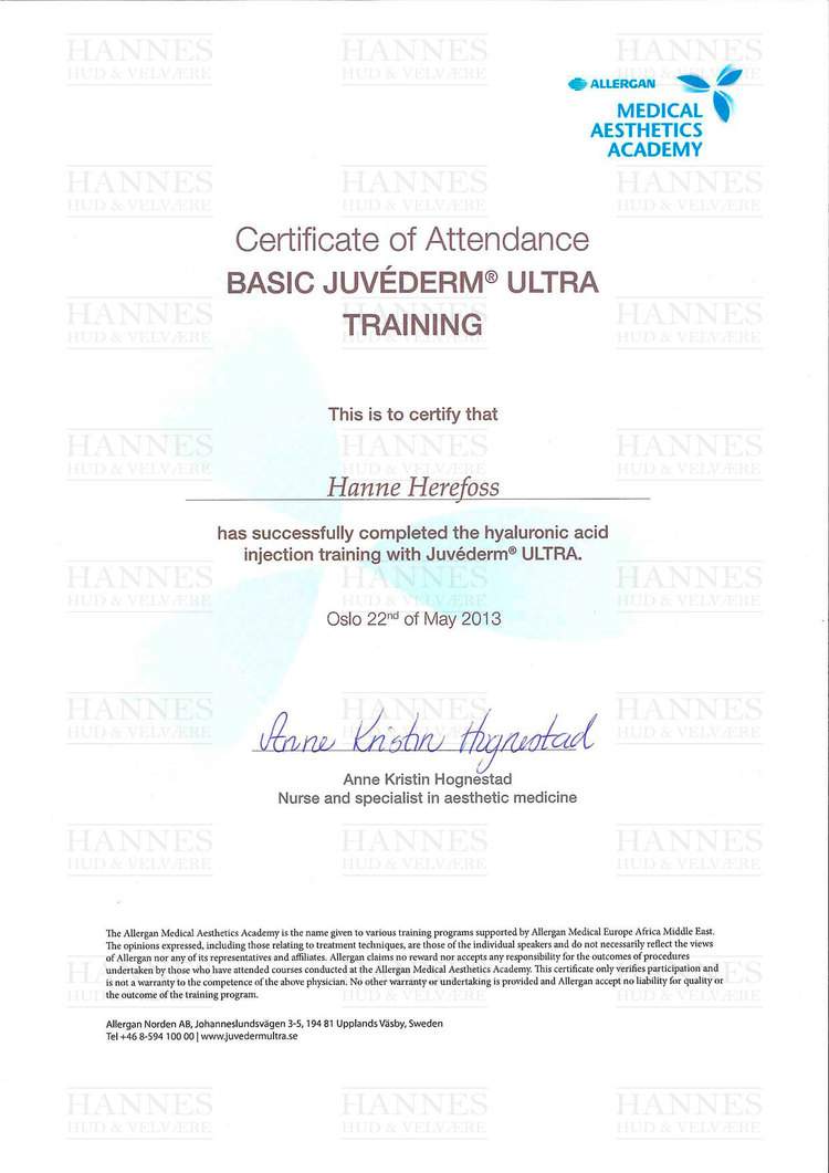 AMI (Allergan Medical Institute): Basic Juvéderm® ULTRA Training – Hyaluronic acid injection training with Juvéderm® ULTRA
