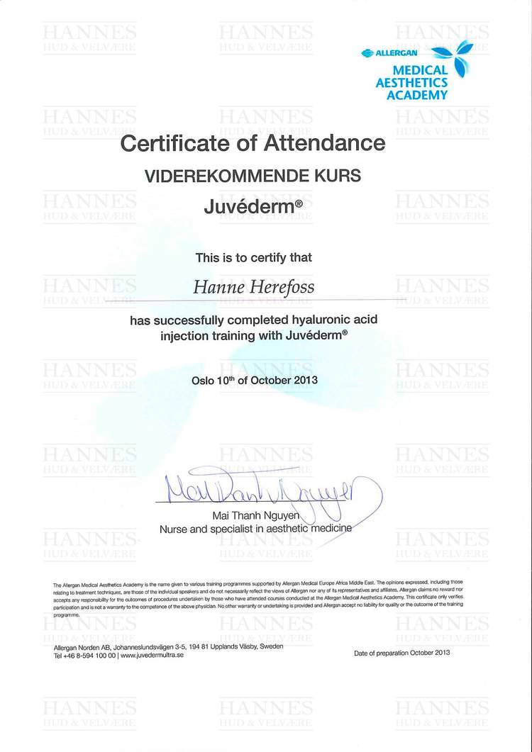AMI (Allergan Medical Institute): Viderekommende kurs Juvéderm® – Hyaluronic acid injection training with Juvéderm®